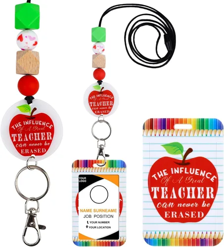 Vista 12 de Cordones para Profesores para Tarjetas de Identificación - Llavero Bohemio de Silicona con Cuentas Separables, Accesorios para Mujeres, Lindo