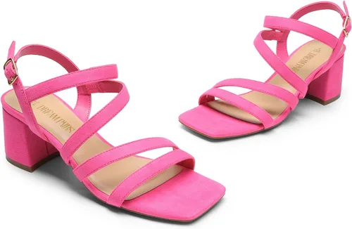 Vista 4 de DREAM PAIRS Sandalias de tacón grueso con tiras para mujer, sandalias de tacón bajo y puntera abierta, zapatos de fiesta