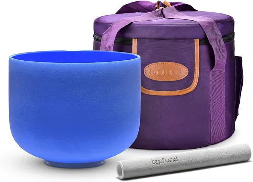 Vista 31 de Topfund Cuenco tibetano de cristal, azul, de 440 Hz, con funda de transporte resistente y mazos, nota G, 10 pulgadas, para chakra garganta