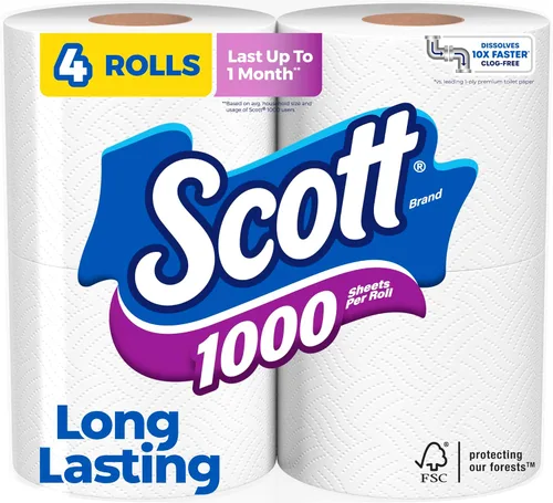 Vista 15 de Scott 1000 Papel higiénico por rollo, 18 rollos, seguro para fosa séptica, papel higiénico de 1 capa