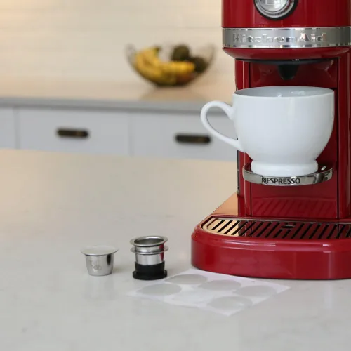Vista 2 de Seal Pod - Cápsula reutilizable, recargable, compatible con máquina Original Line de Nespresso, acero inoxidable resistente, viene con tapas nuevas