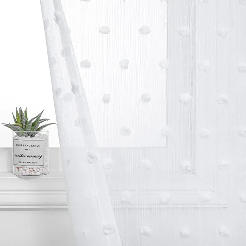 Vista 11 de MYSKY HOME Cortinas rosas para dormitorio de niñas, habitación de guardería, pompones para habitación de niñas y niños, cortinas traslúcidas blancas
