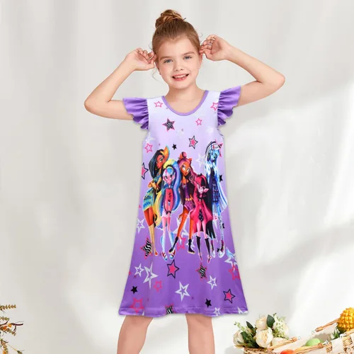 Vista 2 de FLIPEGEON Monster - Vestido casual para niñas con mangas con vuelo, ropa de juego de 4-9 años