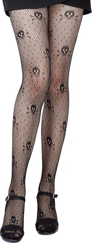 Vista 5 de SATINIOR 4 piezas de mallas de red de Halloween mallas de telaraña góticas calaveras medias de red para mujer