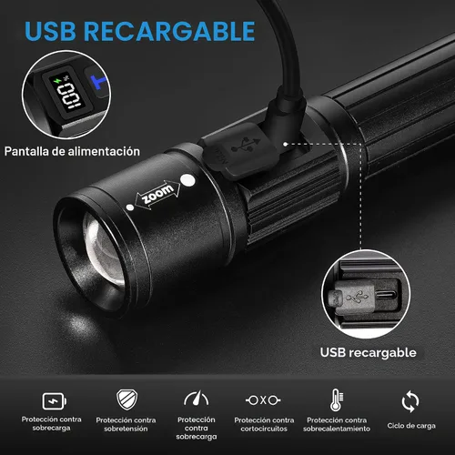 Vista 3 de TrixHub Linternas recargables de alto lúmenes, luz de flash de 5 modos con pantalla digital LCD, linterna táctica ajustable, linterna táctica