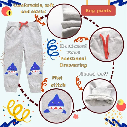 Vista 3 de HZXVic Pantalones deportivos para bebés y niños con cordón elástico en la cintura y pantalones deportivos de dinosaurio para niños
