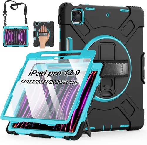 Vista 17 de Funda para iPad Pro de 12.9 2022/2021/2020/2018: Funda para iPad Pro 12.9 6ª/5ª/4ª/3ª generación con protector de pantalla, soporte para lápices