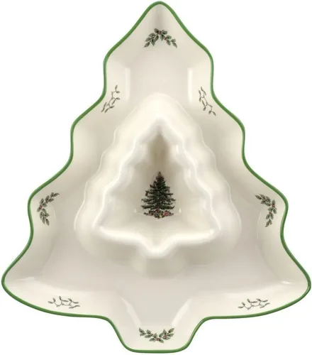 Vista 10 de Spode Cesta de Pan Ovalada Christmas Tree, Cuenco con Asa de 12 Pulgadas para Frutas, Pan, Galletas - Regalo de Porcelana, Vajilla Navideña y Plato