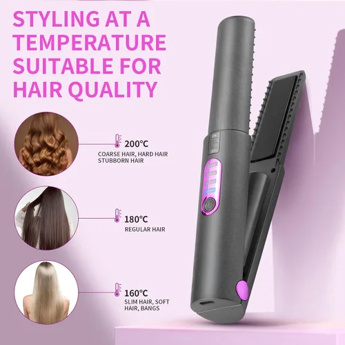 Vista 4 de OBEST Rizador de pelo inalámbrico 2 en 1, plancha plana inalámbrica de calentamiento rápido, alisador portátil para alisar y rizar el cabello, 5000