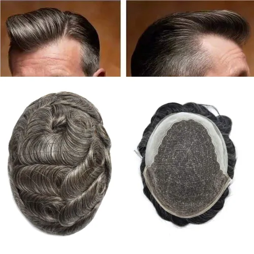 Vista 8 de FACE MIRACLE - Extensiones de cabello humano con encaje frontal francés y nudos blanqueados para hombre, sistema de reemplazo de cabello