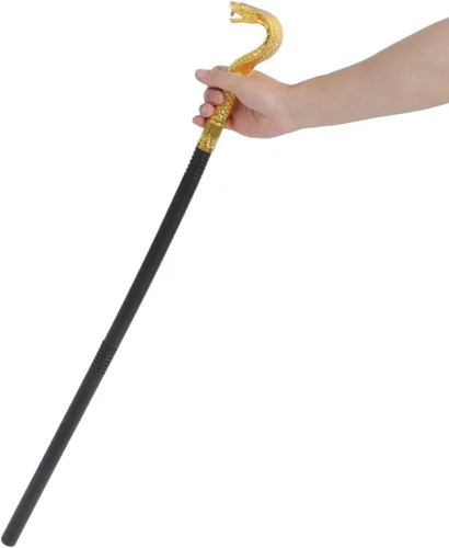 Vista 4 de Bastón de cosplay con cabeza de serpiente para Halloween, bastón para disfraces, suministros de fiesta y Halloween Dorado