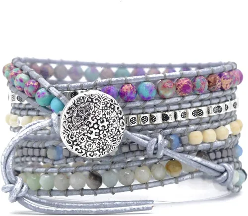 Vista 61 de ZOSOJONA - Pulseras bohemias hechas a mano de piedra natural, que dan vuelta, con cuentas de cristal de turquesa