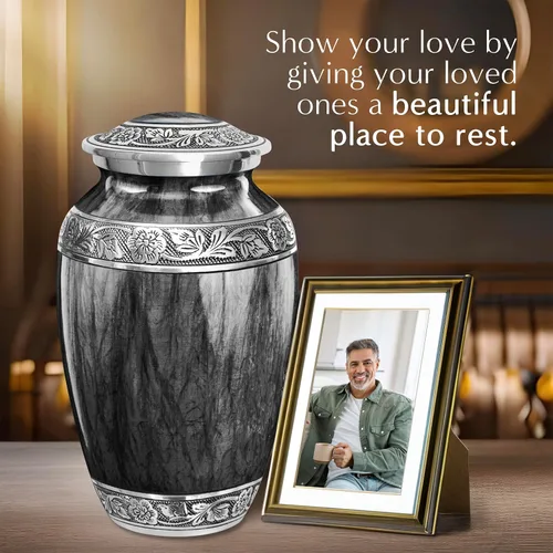 Vista 7 de Urna Negra de Acuarela para Cenizas de Adulto Masculino – Grandes Urnas de Cremación para Cenizas Humanas – Urna Funeraria Conmemorativa