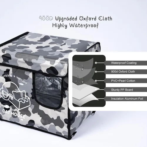 Vista 2 de Casa indestructible para gatos al aire libre con puerta de escape de dos caras, aislada y 100% impermeable, exterior resistente a la intemperie