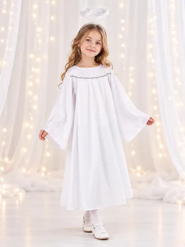 Vista 5 de Disfraz de ángel para niñas, batas de coro con diadema de halo de ángel, disfraz de Navidad, cosplay