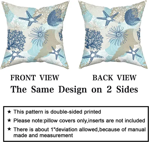 Vista 4 de Kawani Fundas de almohada náuticas costeras 18x18 en fundas de almohada decorativas para sofá con temática de playa y océano, juego de 2 almohadas
