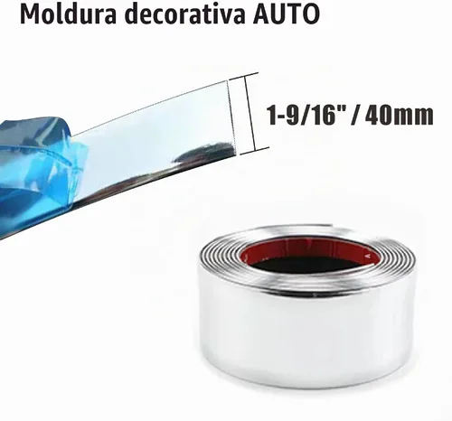 Vista 2 de Ancho: 1-9/16 pulgada (40mm) Tira de Moldura Autoadhesiva para Auto/Camión/RV Moldura de Exterior e Interior Antiarañazos Universal para Cromado