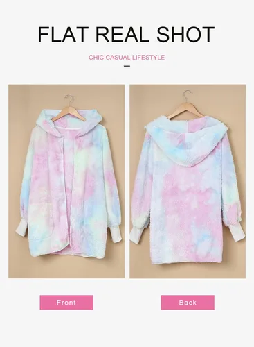 Vista 4 de Dokotoo - Chaqueta de manga larga y de vellón para mujer, cárdigan para el invierno, mullida, color sólido, frente abierto, con capucha