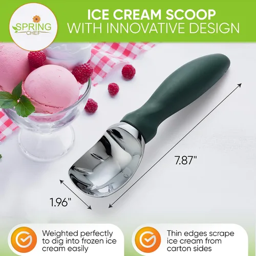 Vista 2 de Spring Chef - Cuchara profesional para helado con mango suave - Cuchara de helado resistente para masa de galletas, yogur congelado, gelato, Verde