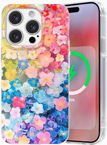 Vista 19 de I-MGAE-IN-AR Funda compacta para iPhone 12 Pro, diseño colorido de flores iridiscentes, holográfica, brillante, bonita funda para iPhone 12