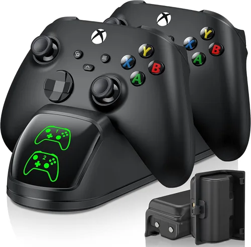 Vista 6 de Cargador de control para Xbox Series XXbox One Controller estación de carga con batería de doble controlador 4 cubiertas de batería 1 cable de carga