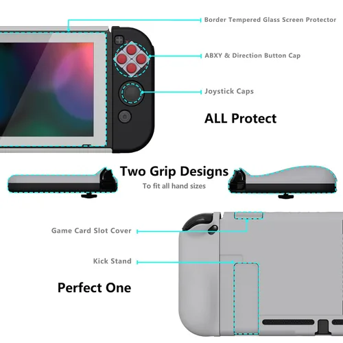 Vista 107 de PlayVital AlterGrips Ergonomic Grips Cover for Nintendo Switch, [2 Design] Interchangeable Comfort Dockable Protective Case with Screen Protector &