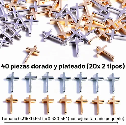 Vista 3 de 40 dijes pequeños de cruz de acero inoxidable, sin deslustre para hacer joyas, chapados en plata y oro