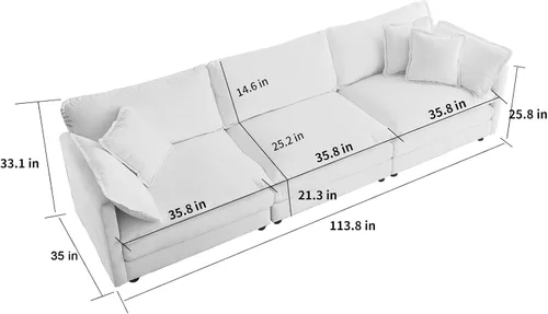 Vista 106 de Sofá seccional modular verde de 111.5", sofás seccionales grandes de 3 plazas para sala de estar, sofá nube oversized de tela chenille con otomana