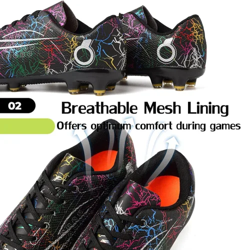 Vista 5 de Beyondjuff Zapatos de fútbol para niños con tacos de fútbol para suelo firme, zapatos de césped para niñas, zapatos de entrenamiento al aire libre