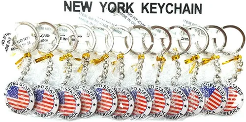 Vista 4 de Paquete de 12 llaveros de metal de Nueva York con diseño de rayas de estrellas y bandera de Estados Unidos, regalo patriótico, 'Rojo', 'Blanco