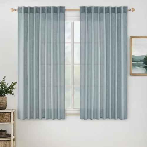 Vista 67 de MIULEE - Cortinas semitraslúcidas suaves y gruesas con textura de lino para cocina y ventana de baño, con trabilla trasera y bolsillo para Blanco