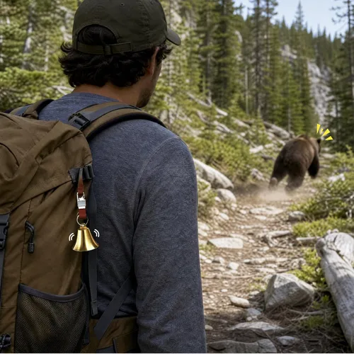 Vista 6 de Pacify 2" Loud Bear Bell with Whistle for Hiking, 3 in 1 Solid Brass Bear Bells with Emergency Whistle and Carabiner for Survival, Hiking, Camping