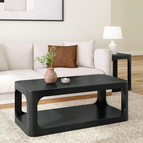 Vista 15 de Plank+Beam Forma - Mesa de centro moderna de 54 pulgadas con estante, mesa central contemporánea con espacio de almacenamiento, mesa de té Nuez