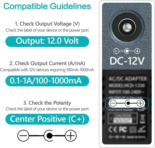 Vista 3 de Fuente de alimentación de 12 V, 1 A, CA 100-240 V a CC 12 V 1 A 1000 mA adaptador de fuente de alimentación CCTV para sistema de vigilancia