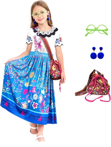 Vista 3 de Avady Encanto Dress for Girls Cosplay Mirabel Princess Birthday Halloween Christmas Party Dress Up With Full Accessories