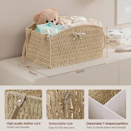 Vista 3 de HBlife Organizador de Caddy de Pañales, Cesta de Almacenamiento Grande Tejida a Mano para Pañales y Artículos Esenciales del Bebé - Diseño Curvo