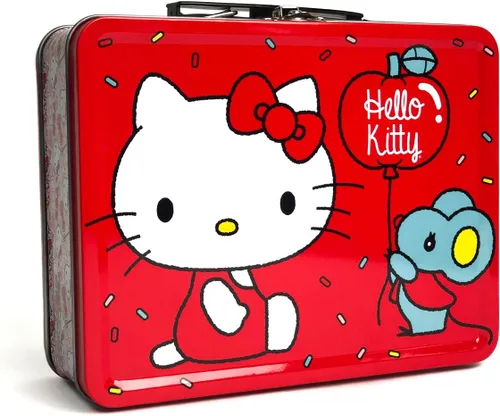 Vista 2 de Juego de regalo de Hello Kitty: caja de lata de almuerzo de Hello Kitty, botella de agua, rompecabezas, calcomanías y estuche para lápices.