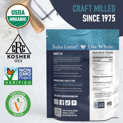 Vista 3 de Great River Milling Harina de trigo integral orgánica, alta en proteínas, 2