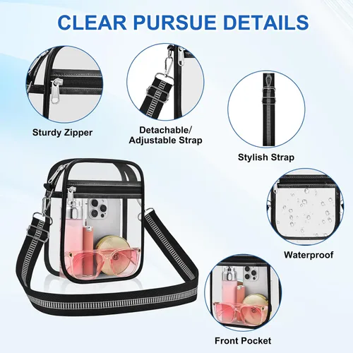 Vista 4 de Bolsa transparente para eventos de estadio, bolso cruzado transparente para hombres y mujeres, bolsa de mensajero para conciertos, festivales