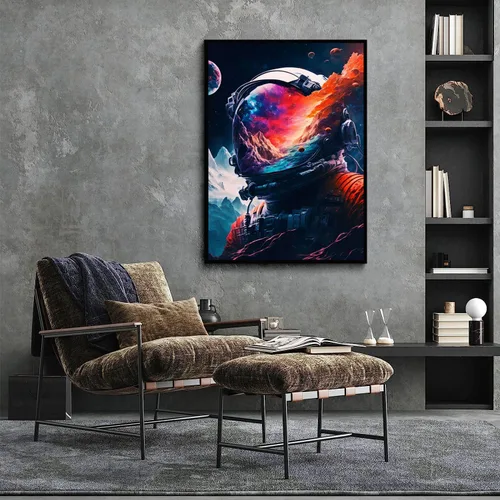 Vista 4 de Arte de pared de astronauta abstracto divertido póster de astronauta colorido universo fantástico pintura espacial impresiones surrealismo planetas