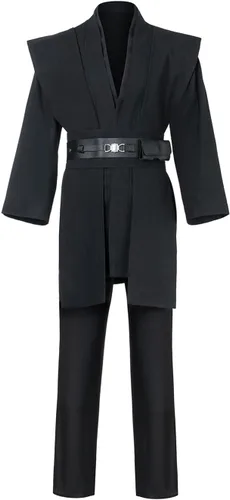 Vista 4 de Disfraz de caballero para hombre, túnica con capucha para Halloween, cosplay Negro
