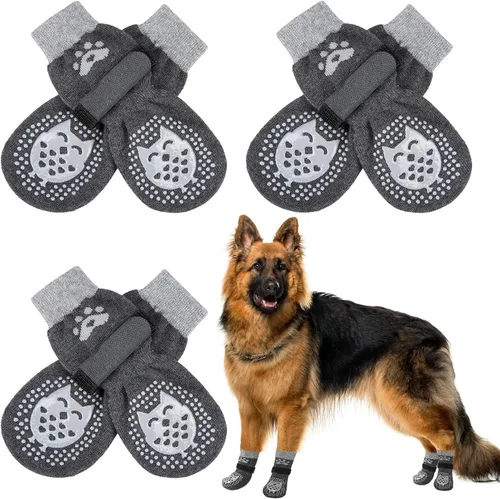 Vista 20 de SCENEREAL 6 piezas de calcetines antideslizantes para perros para prevenir lamido de patas para pavimento caliente/frío, calcetines de agarre