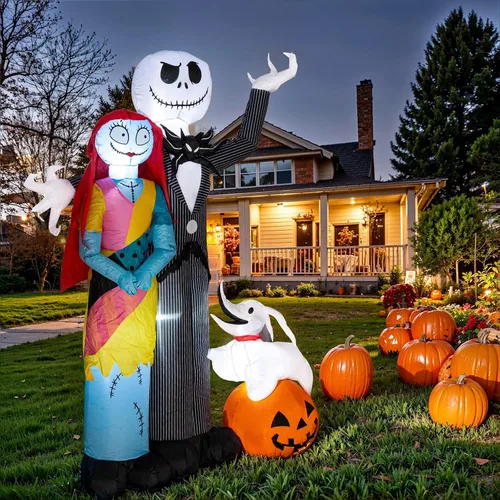 Vista 4 de Nervure Decoración de Halloween inflable de 6 pies para exteriores, decoraciones inflables de Halloween con perro esquelético y calabaza, inflables