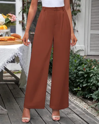Vista 3 de GRAPENT Pantalones de pierna ancha para mujer, para trabajo, negocios, casual, de cintura alta, pantalones de vestir fluidos para la oficina