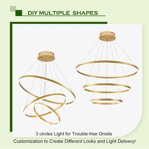Vista 64 de Benkut Lámpara de Araña de Anillo LED Moderna Negra para Comedor, Lámpara de Araña de Techo Circular Empotrada Regulable con Control Remoto