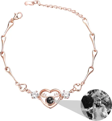 Vista 32 de Godchoices Pulsera de fotos personalizada, pulsera de proyección de fotos con imagen en el interior, collar con texto en inglés "I Love You