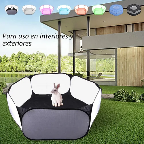 Vista 6 de Corralito para animales pequeños, portátil, con apertura automática, interactivo, para mascotas, valla interior y exterior para conejos, conejillos