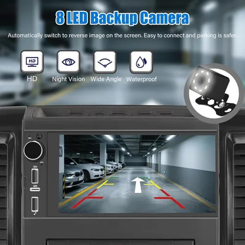 Vista 6 de Estéreo de automóvil DIN único de 6 pulgadas, Apple CarPlay y Android Auto, pantalla táctil IPS, manos libres Bluetooth, enlace espejo, cámara