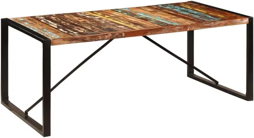 Vista 25 de Mesa de comedor de madera maciza de Sheesham, forma rectangular, 47.2 pulgadas, acabado pulido marrón con patas de metal para cocina y comedor
