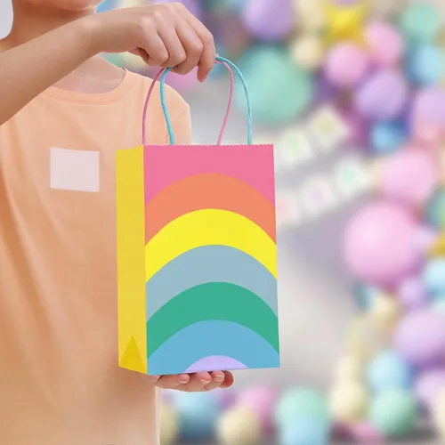 Vista 6 de Cmecial Juego de bolsas de regalo (paquete de 18) – Papel arcoíris a granel tamaño pequeño – Fiesta, cumpleaños, baby shower, Acción de Gracias